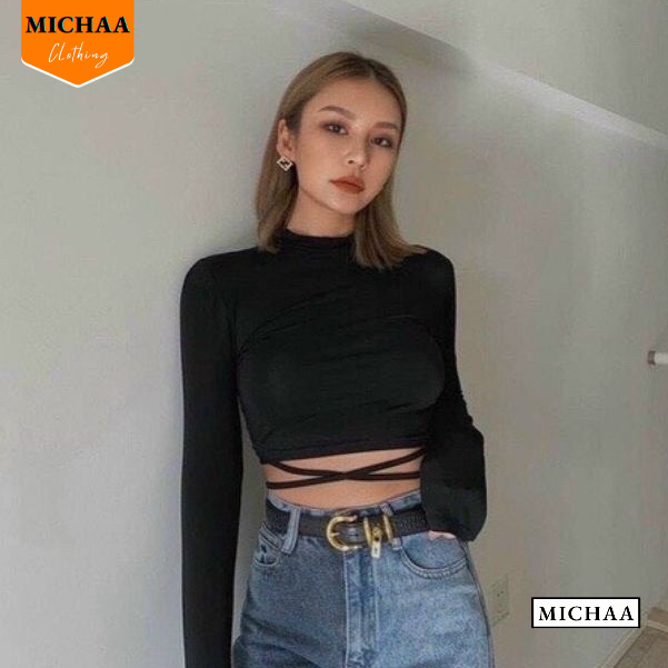 Áo Croptop Nữ Cổ Tròn TAY DÀI QUẤN BỤNG Ôm Body, Áo Thun Kiểu Sexy Chất Borip MICHAA CR71