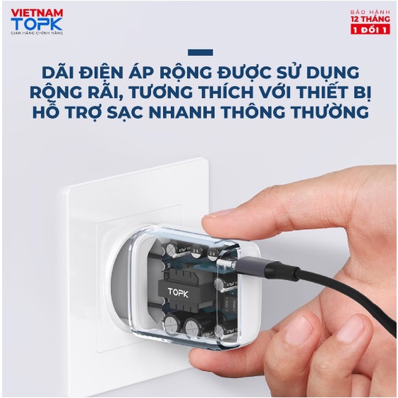 Cốc Sạc Nhanh TOPK B110P/B210P 20W PD USB Type C 3.0 EU Tiện Dụng Mang Theo Du Lịch