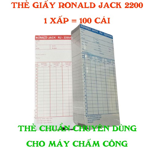 100 cái thẻ giấy chấm công Ronald Jack 2200 dùng cho các dòng máy chấm công thẻ giấy