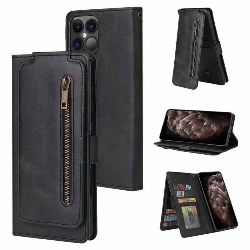 Bao da điện thoại kiểu ví thẻ gập có khóa kéo màu đỏ đứng được cho Iphone 12 Mini 11 Pro XS Max XR SE 2020 X 8 7 11+ | BigBuy360 - bigbuy360.vn