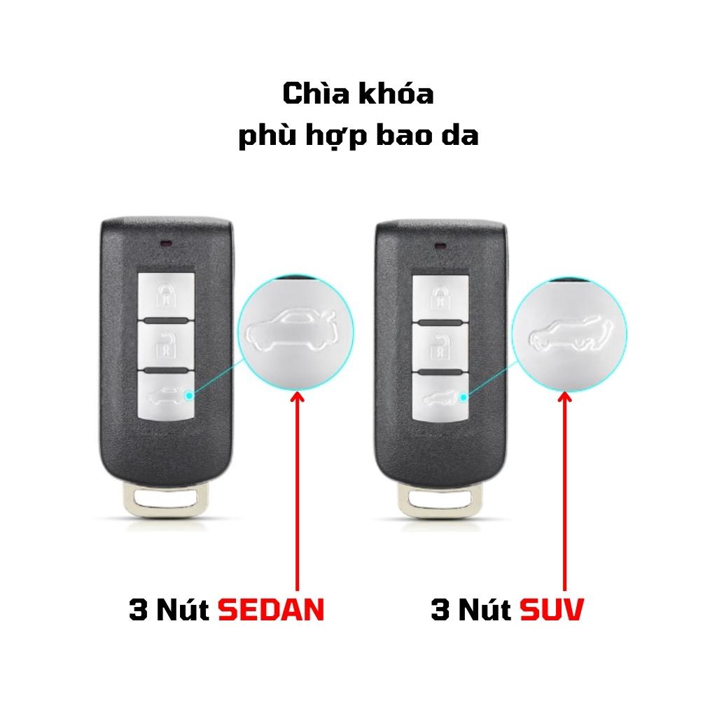 Bao da móc khoá bọc ốp chìa khóa xe ô tô Mitsubishi Attrage, Outlander, Pajero, da bò, nhiều màu, khâu thủ công Mitsu2