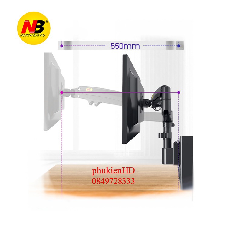 Giá đỡ 1 màn hình treo tường NB M60 22 - 35 inch, tay nối dài có thể mở rộng cho H100 - H80 - NB H180