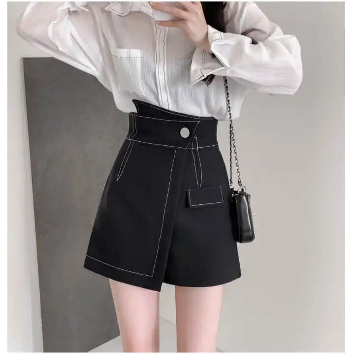 Chân váy chữ a lưng cao vạt chéo chỉ nổi quần nữ công sở màu đen trắng LUZADO QCV06 | BigBuy360 - bigbuy360.vn