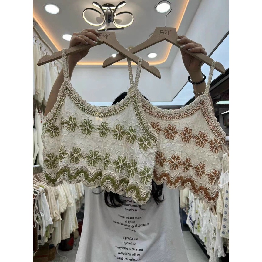 Áo 2 dây thô thêu viền hoa vintage