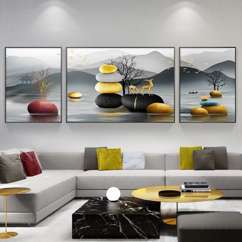 ☊Đá để quay băng pha lê thủy tinh ánh sáng trang trí phòng khách sang trọng bức tranh sofa nền ba chân hiện đại