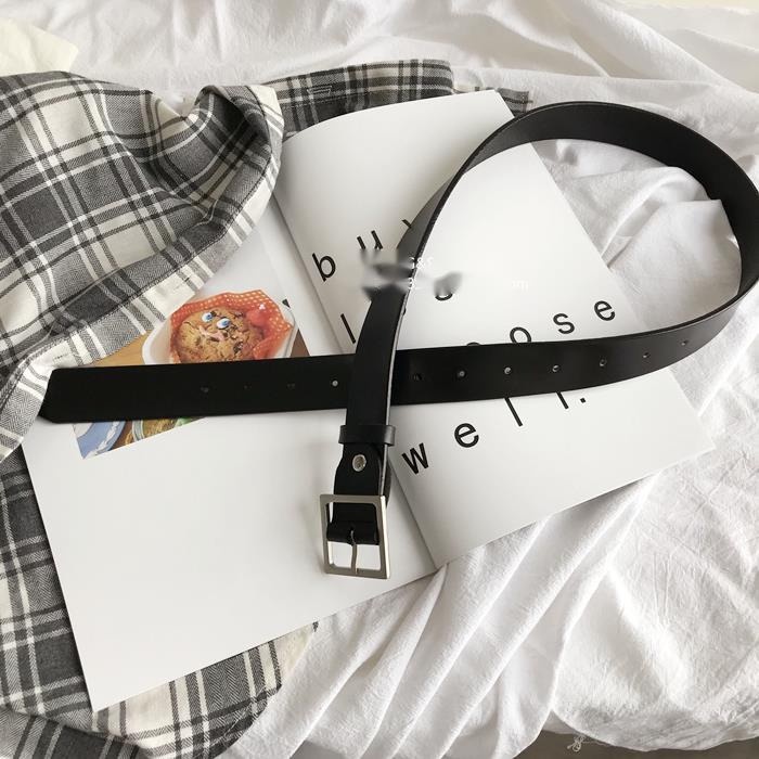 Thắt Lưng Màu Đen Khóa Vuông Phong Cách BF Đơn Giản