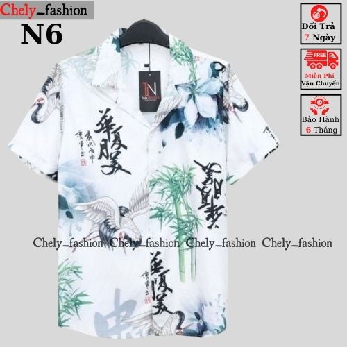 Áo sơ mi tay ngắn họa tiết nam nữ form rộng, sơ mi cộc tay unisex Hàn Quốc, chất vải lụa dãn Chely_fashion