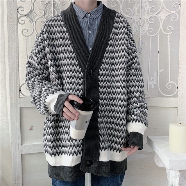 [HÀNG ORDER] Áo khoác Cardigan nam hoạ tiết sọc zigzag style Hàn Quốc | BigBuy360 - bigbuy360.vn