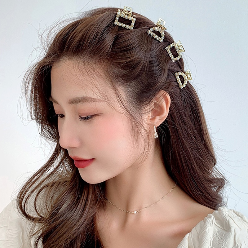 Kẹp tóc hợp kim đính đá và ngọc trai nhân tạo xinh xắn cho nữ