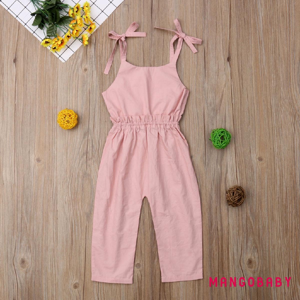 Jumpsuit dài hai dây màu trơn xinh xắn cho bé gái