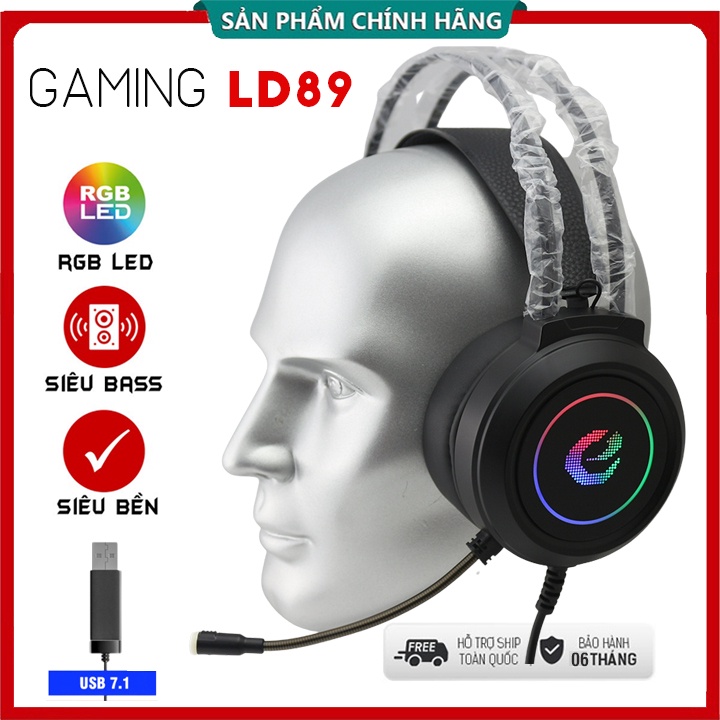 Tai nghe chơi game có dây LD89 Châm cắm USB 7.1 Cao cấp, Tai nghe LED RBG, có Micro thu âm, âm thanh vòm