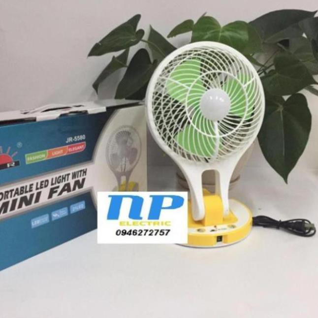 [GIÁ HỦY DIỆT] [Loại Tốt JR-5580] Quạt Sạc Điện Có Đèn 21 LED JR-5580 | Dùng bình sạc nhỏ