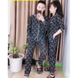 Bộ pizama tay dài cho nam và nữ chất kate thô mềm