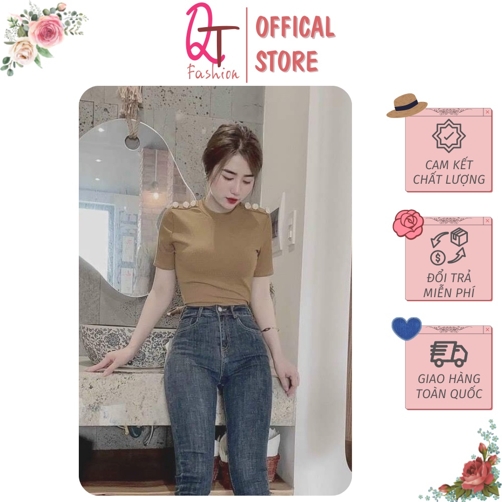 Áo bozip nữ ⚡ CỰC HOT ⚡ Áo bozip nữ đính cúc vai cực xinh style Hàn Quốc, chất cotton tăm 3 màu sắc Đen- Trắng- Be
