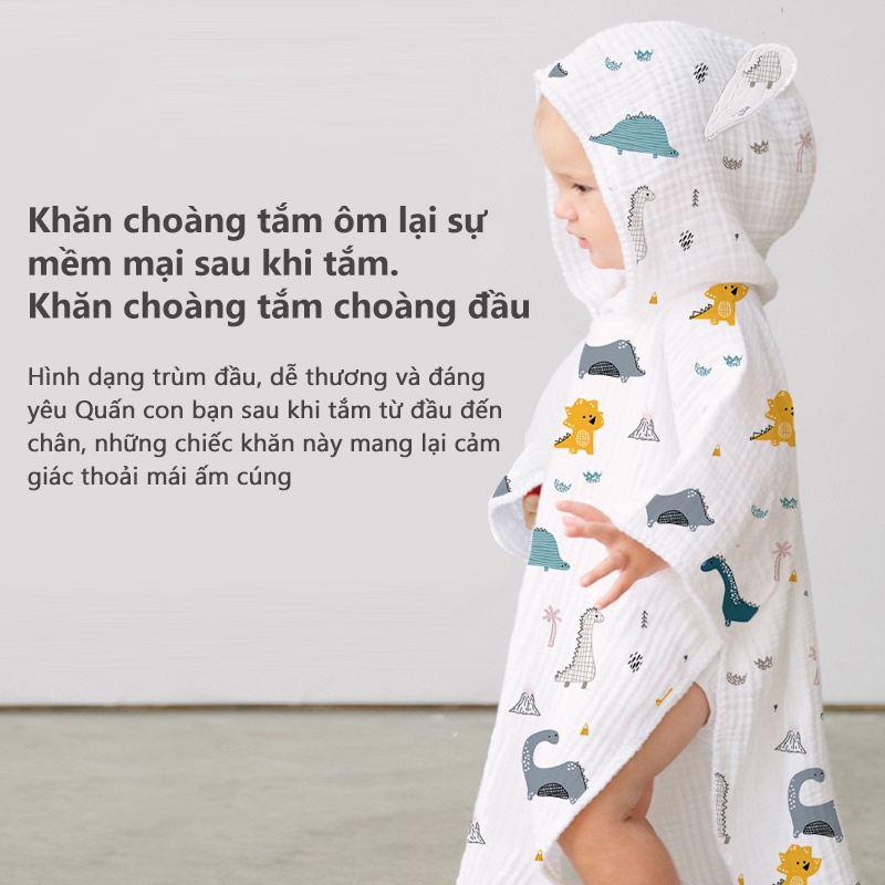 [Einmilk.ân ninh] Khăn tắm dạng áo choàng có nón 100% cotton đến từ Singapore siêu mềm thoáng khí, thấm hút nước cao