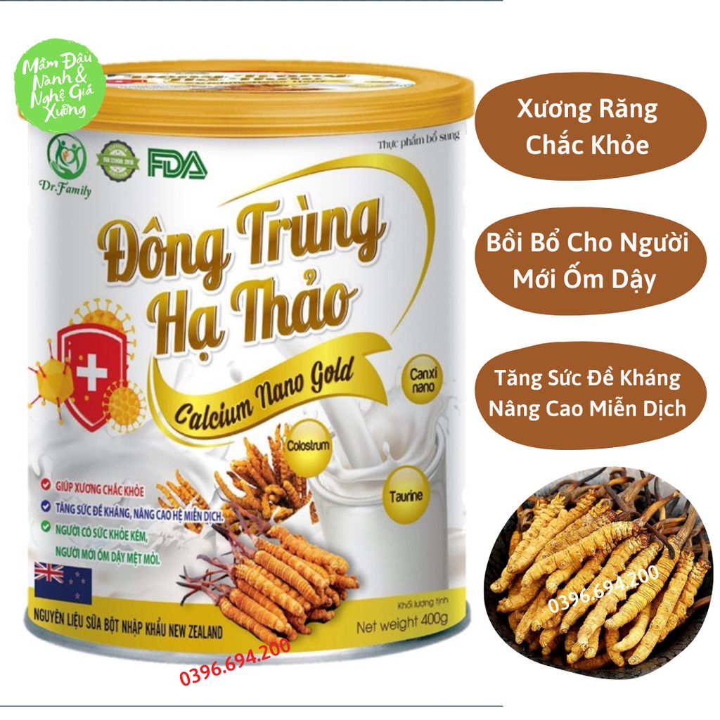 Sữa Bột Đông Trùng Hạ Thảo Calcium Nano Gold- Hỗ Trợ Tăng Sức Đề Kháng, Xương Răng Chăc Khỏe, Bồi Bổ Người Mới Ốm Dậy