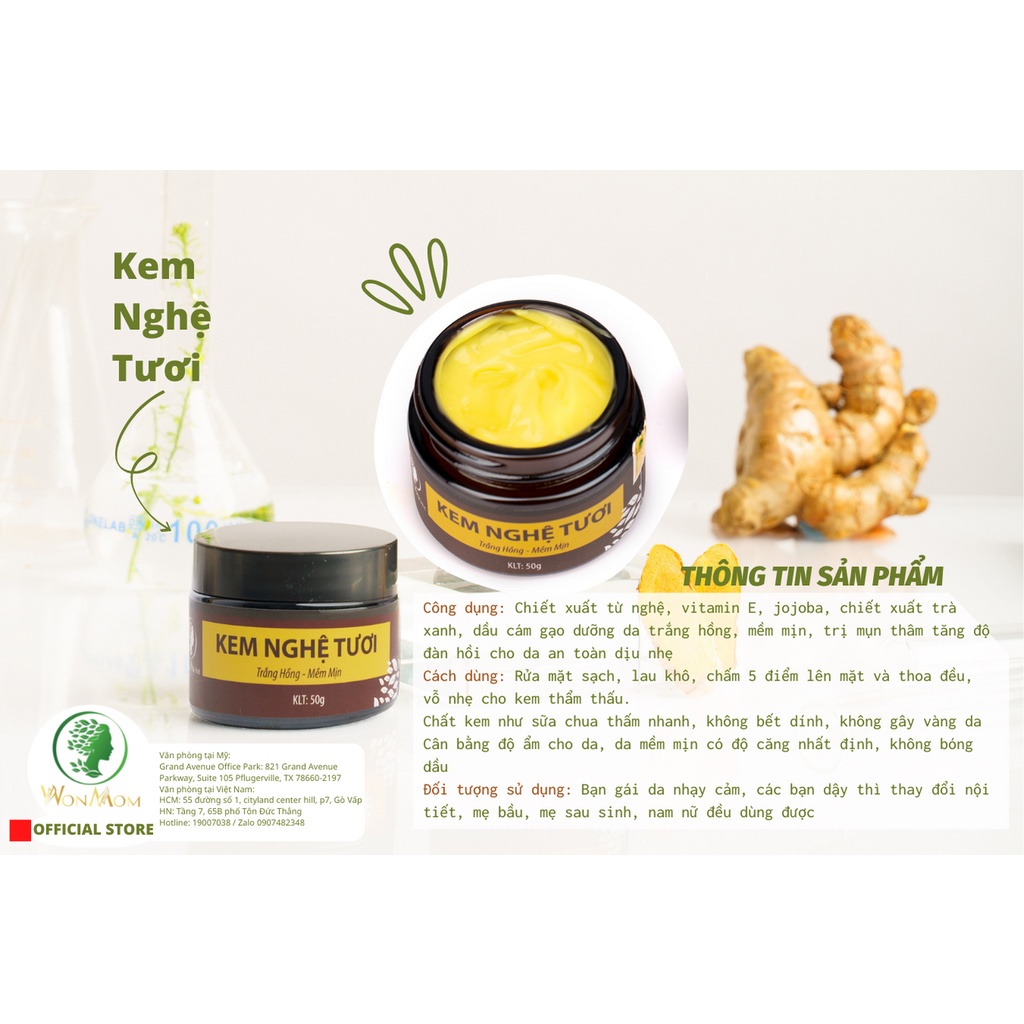 Combo serum C và kem nghệ tươi dưỡng trắng sáng da giảm thâm sạm WonMom