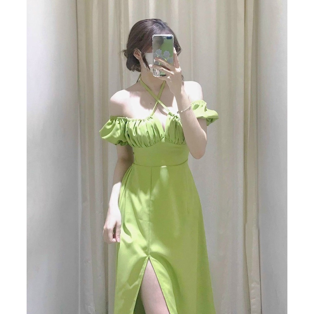 [HCM] Đầm Xòe Cổ Yếm Xẻ Tà Mặc 2 Kiểu ( Có Mút Ngực ) Thời Trang Nữ Sam Closet Free Size 40-55kg