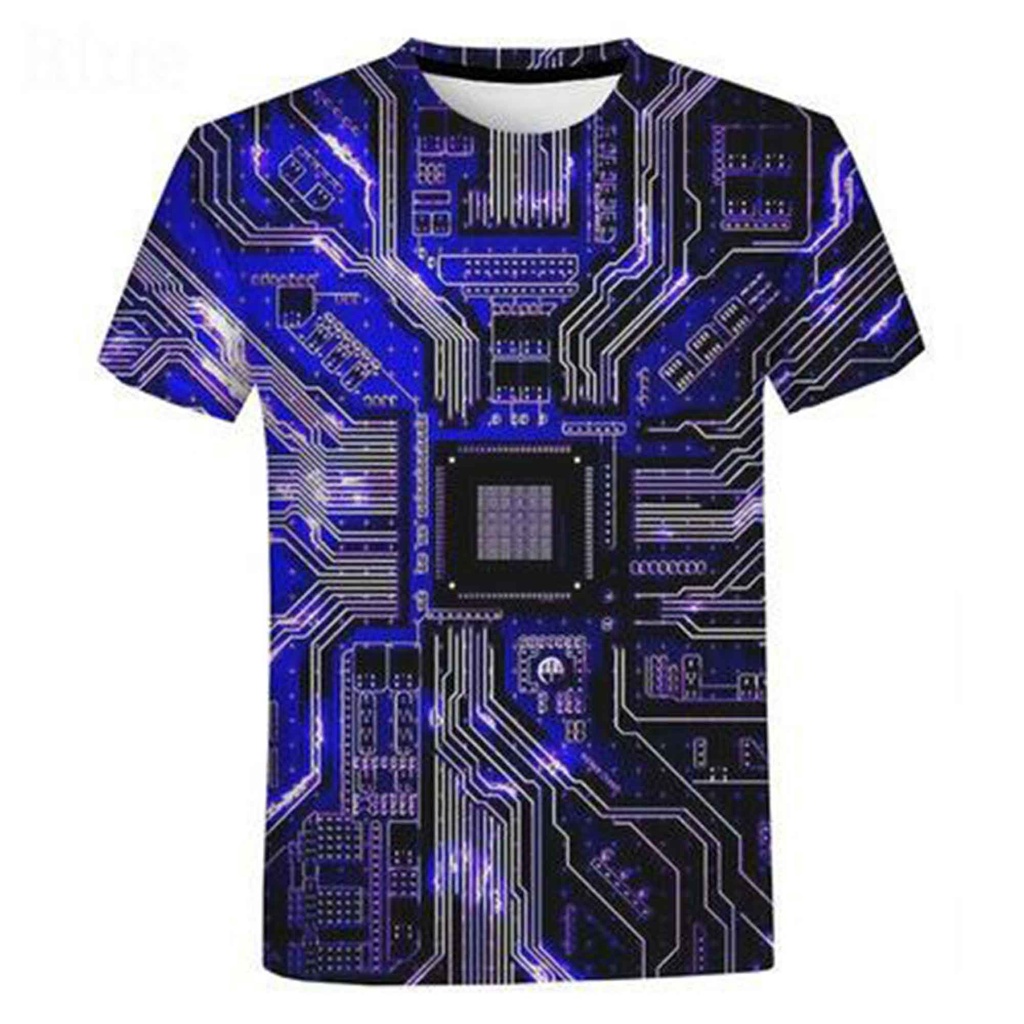 Áo Thun Tay Ngắn In Hình Chip Điện Tử 3D Phong Cách Harajuku Cá Tính Cho Nam Nữ