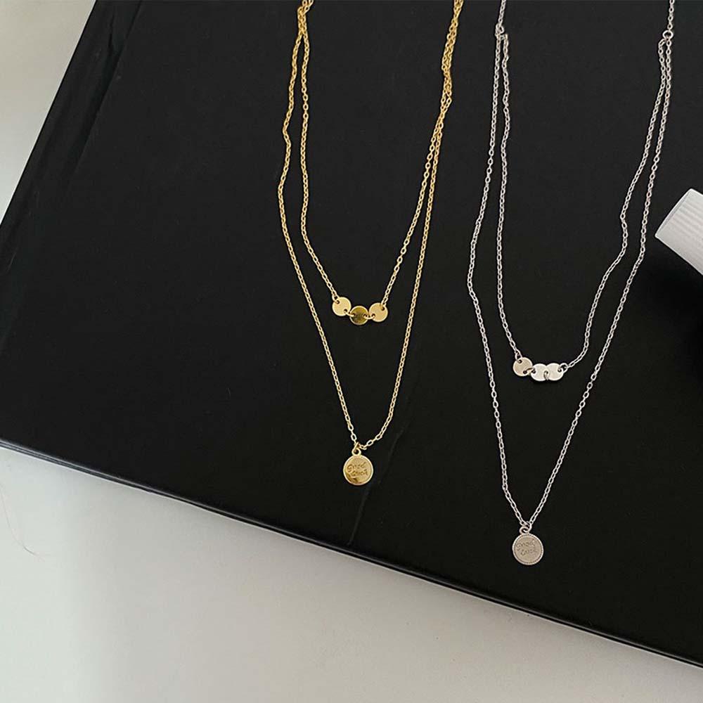Aaron1 Vòng Cổ Mặt Đĩa Tròn Bằng Đồng Đơn Giản Thanh Lịch May Mắn Hàn Quốc Hai Lớp Thời Trang Cho Nữ