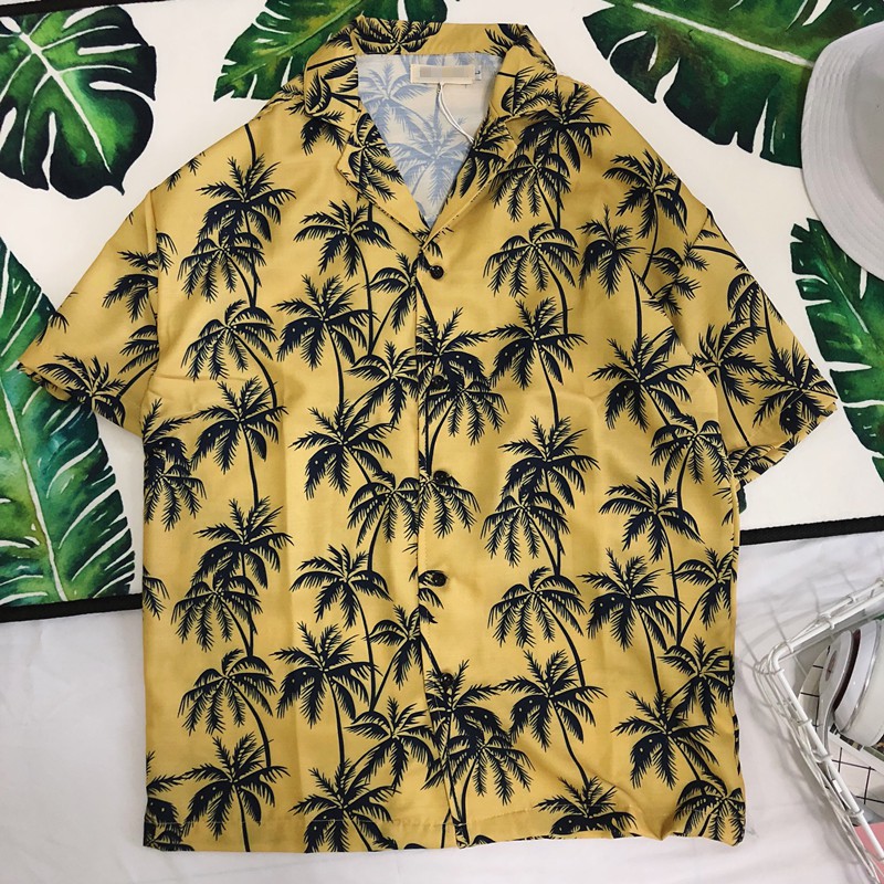 Áo Sơ Mi Tay Ngắn Dáng Rộng In Họa Tiết Cây Dừa Kiểu Hàn Quốc Thời Trang Cho Nam