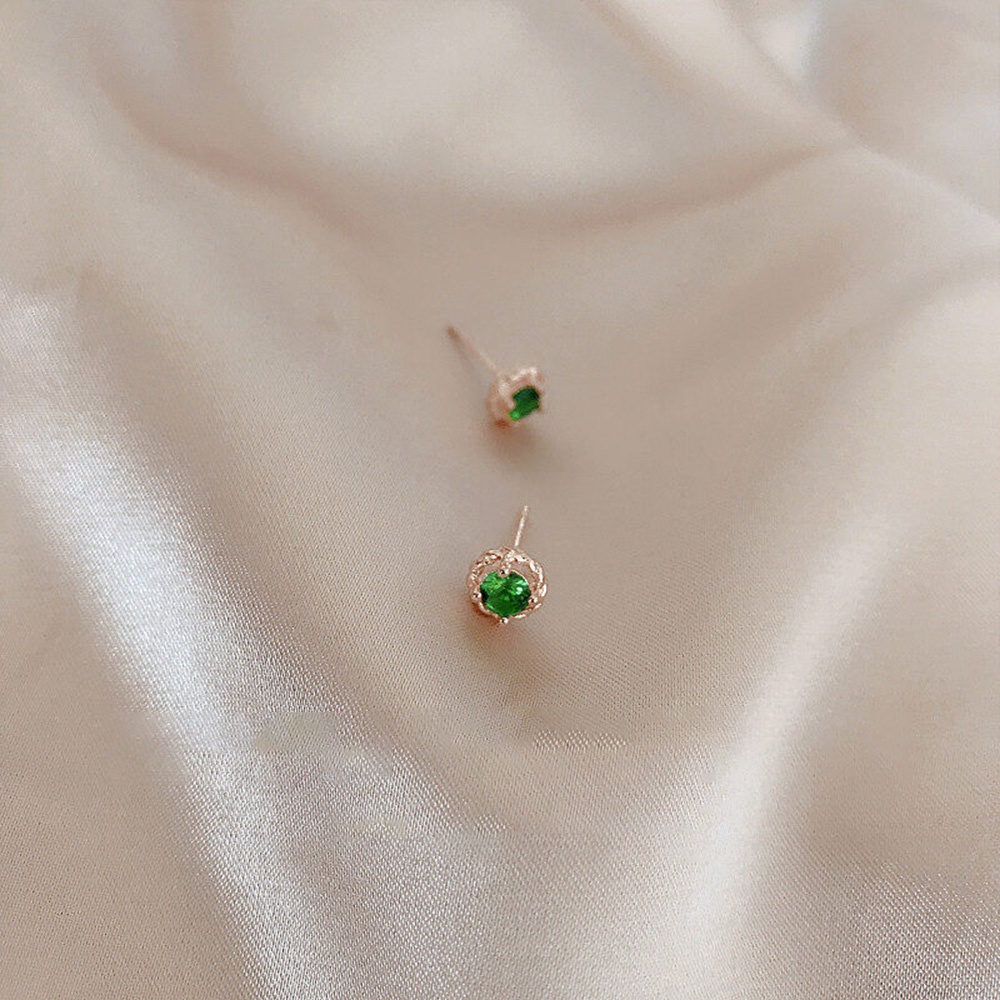 Khuyên Tai Tròn Siêu Nhỏ Đính Đá Zircon Màu Xanh Lá Cây Xu Hướng Mới Cho Nữ