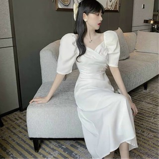 Đầm tay phồng thắt eo 2 màu (kèm hình thật)