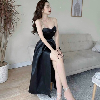 Đầm dự tiệc hai dây xẻ tà sang chảnh cho nàng đính cườm cho nàng sang chảnh