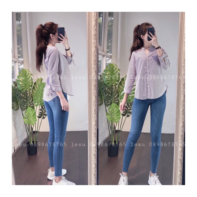 ẢNH TỰ CHỤP Sơ mi sọc nhuyễn tay nơ