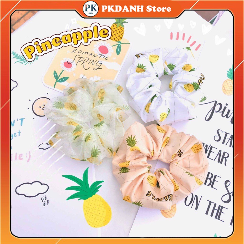 Cột tóc Scrunchies quả dứa, dây buộc tóc vải Scunchies trái thơm pineapple