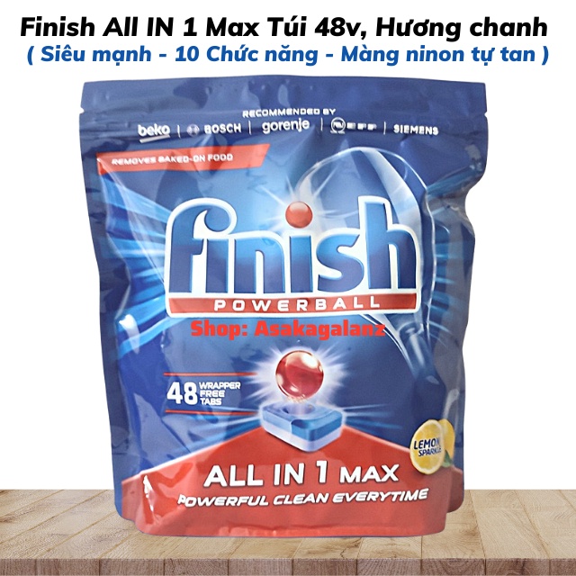 Viên rửa bát Finish All in 1 Max 48 Viên[MỚI 2021], Hương Chanh - [CỰC MẠNH :10 chức năng, màng nilon tự tan]