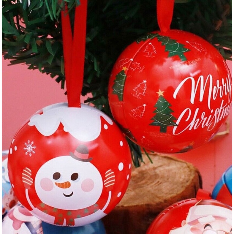 Hộp đựng kẹo hình tròn in hoạt tiết sáng tạo trang trí Giáng sinh -Noel