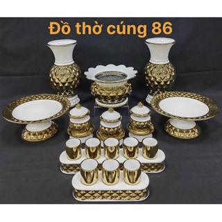 Bộ Thờ Cúng - Gồm Bình, Lư, Dĩa, Án... Màu Vàng ZicZac Cao Cấp