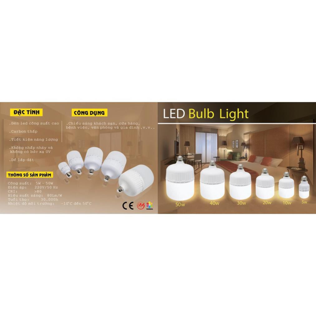 ĐÈN LED BULB TRỤ THÂN NHỰA TRÒN 10W , 20W , 30W , 40W , 50W ÁNH SÁNG TRẮNG,ÁNH SÁNG VÀNG