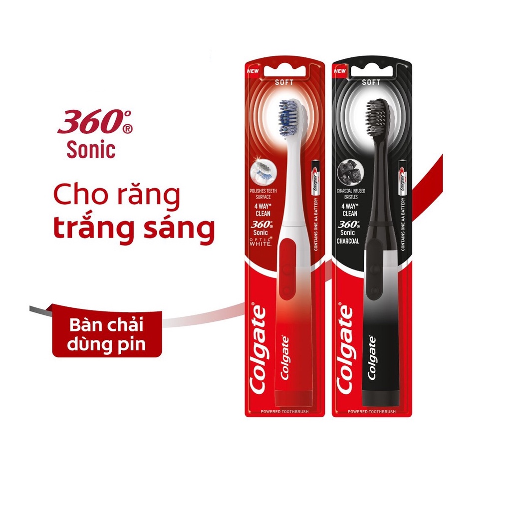 [HB Gift] Bàn chải đánh răng dùng pin Colgate 360° Sonic Optic White với lông chải phủ than kháng khuẩn