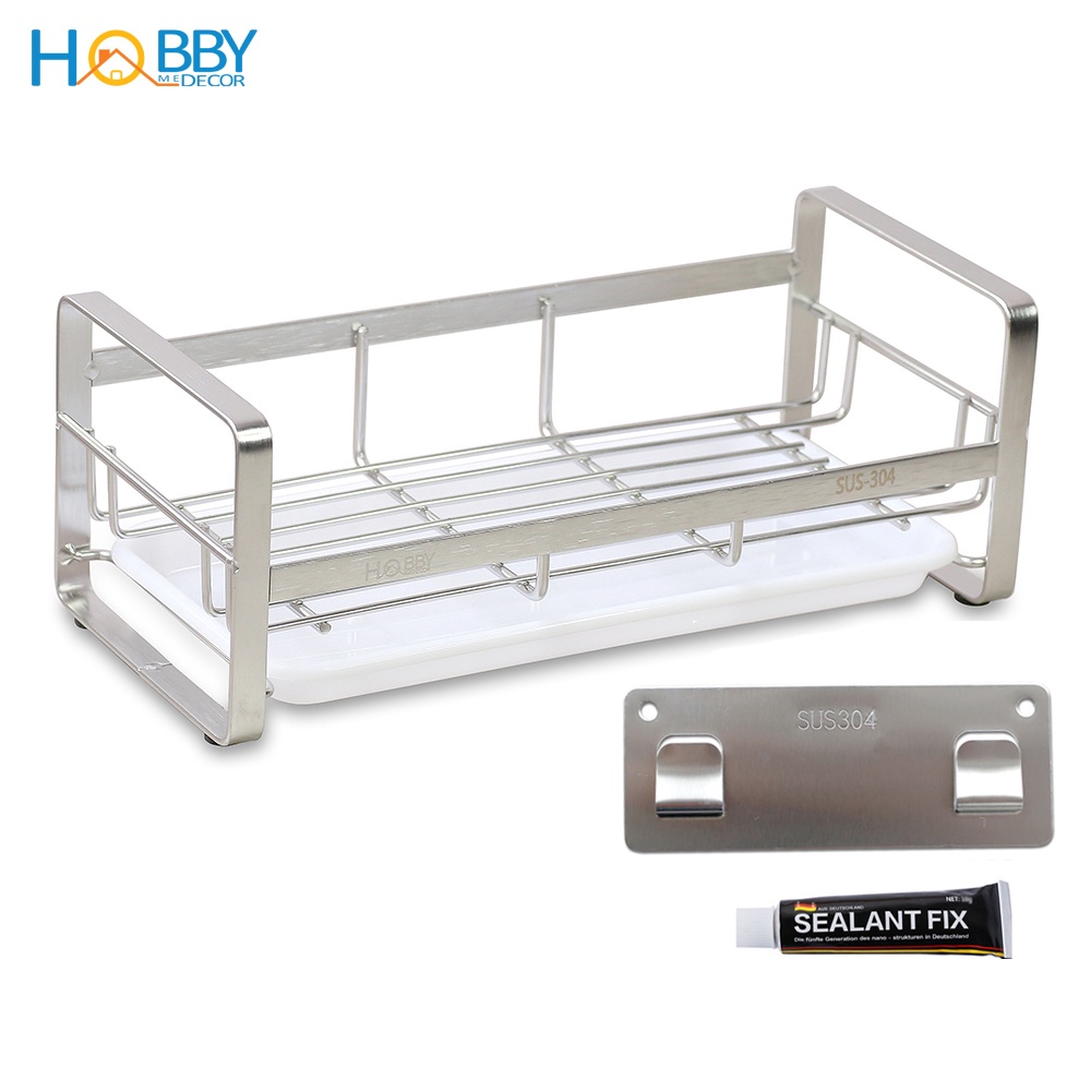 Kệ rổ đựng đồ rửa chén dán tường gạch men Hobby Home Decor KRC6 - mẫu lớn kèm keo dán và miếng dán