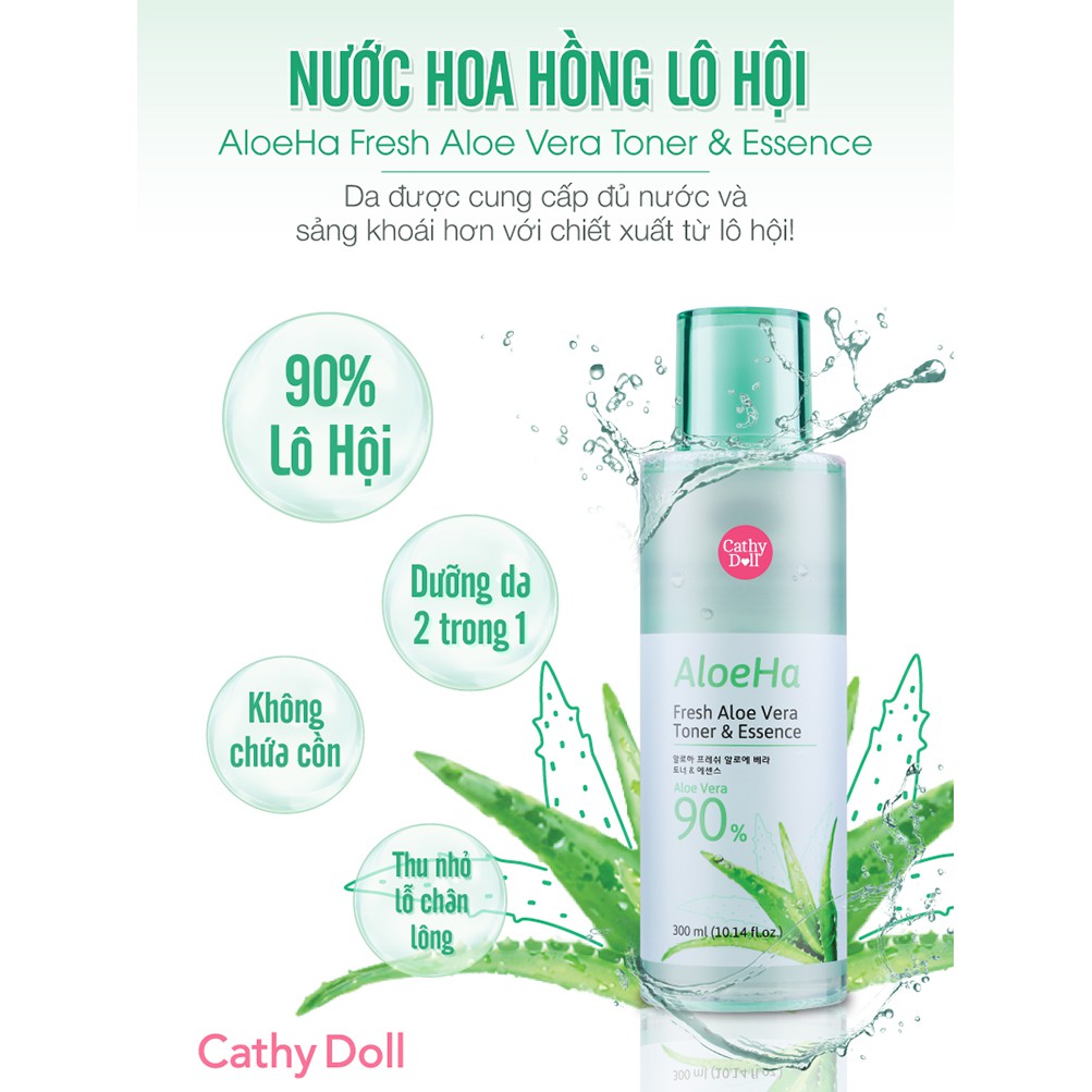 Nước Hoa Hồng dưỡng ẩm Lô Hội Cathy Doll Aloeha Fresh Aloe Vera Toner &amp; Essence