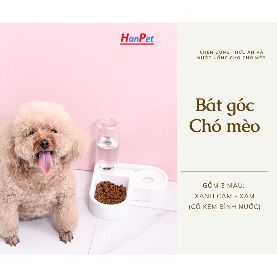 Bát Góc tường , bát tự động cho thú cưng , bát cho chó mèo ăn uống có kèm bình nước