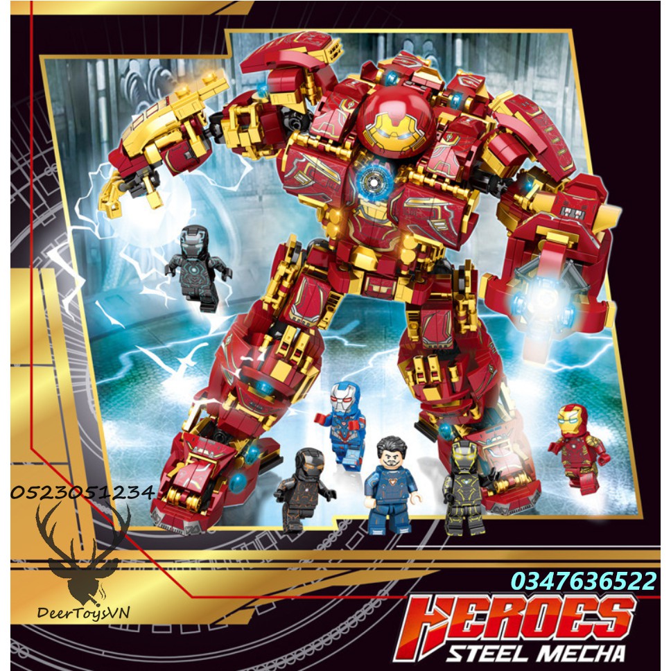 [1450 CT - Hộp Giấy] Bộ Đồ Chơi Lắp Ráp Xếp Hình Mô Hình Lego Người Sắt, Lego Iron Man Hulkbuster, Marvel – SIÊU TO