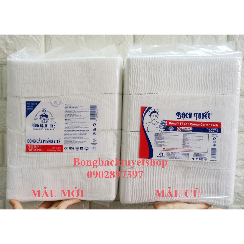 Bông Cắt Miếng sẵn 500gr/ gói ( size 5x5 / 7x7 / 10x10 ) - Hàng chính hãng Bông Bạch Tuyết