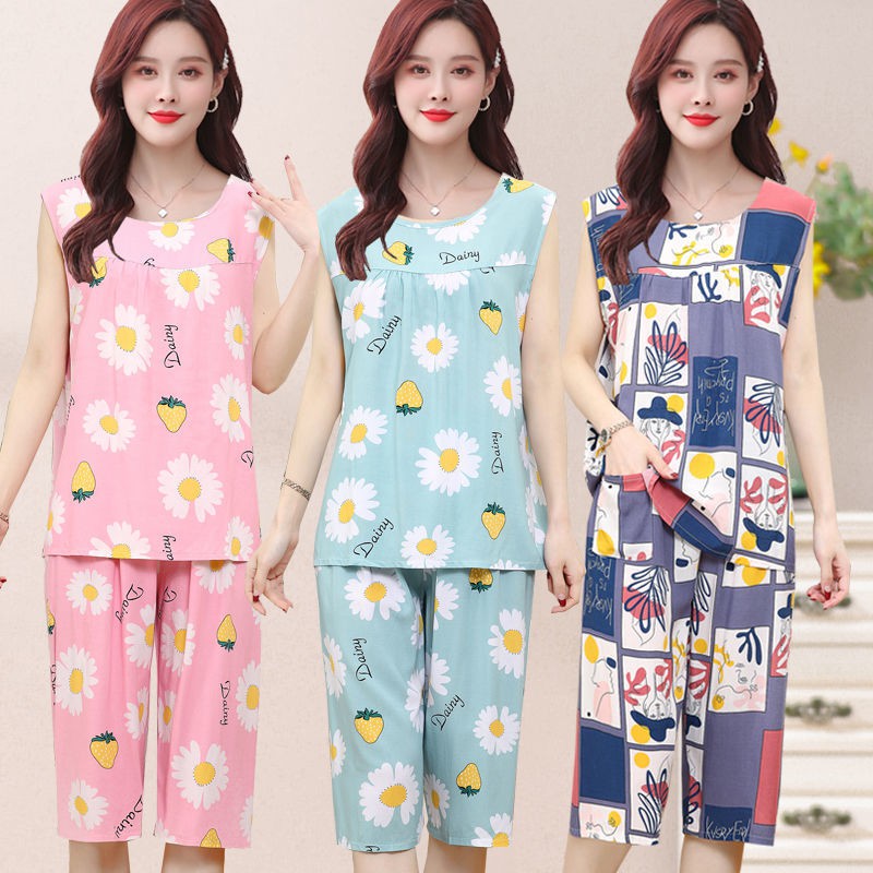 Vị trí đầu tiên bán hàng tại cửa của chúng tôi] đồ mặc nhà bằng lụa cotton trung niên, ngủ mẹ, bộ hai mảnh tơ tằ