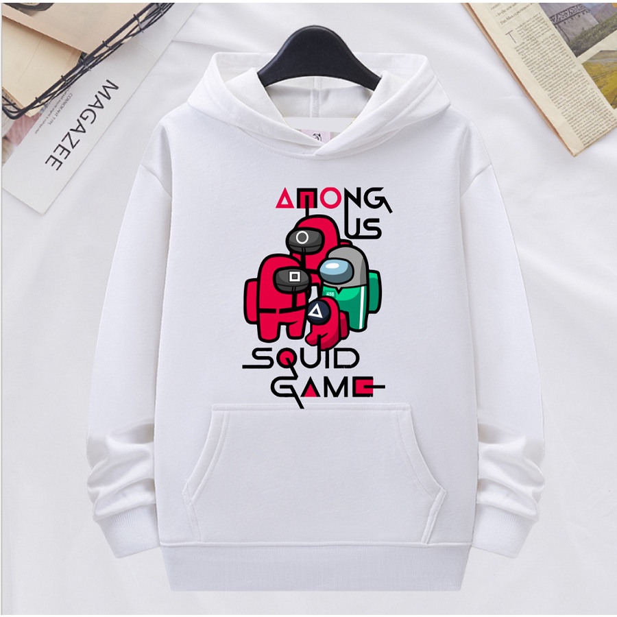 Áo khoác squid game trò chơi con mực kiểu dáng hoodie màu trắng cực chất đủ size cho bé trai bé gái