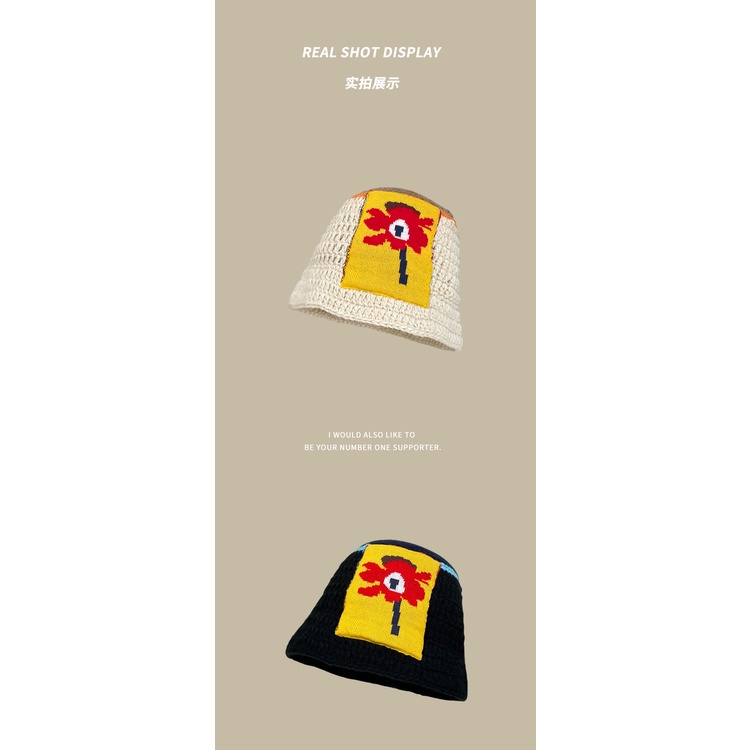 Mũ Bucket Len Đính Hoa Giữ Ấm Dễ Phối Đồ Thời Trang Thu Đông Nhật Hàn Cho Nữ