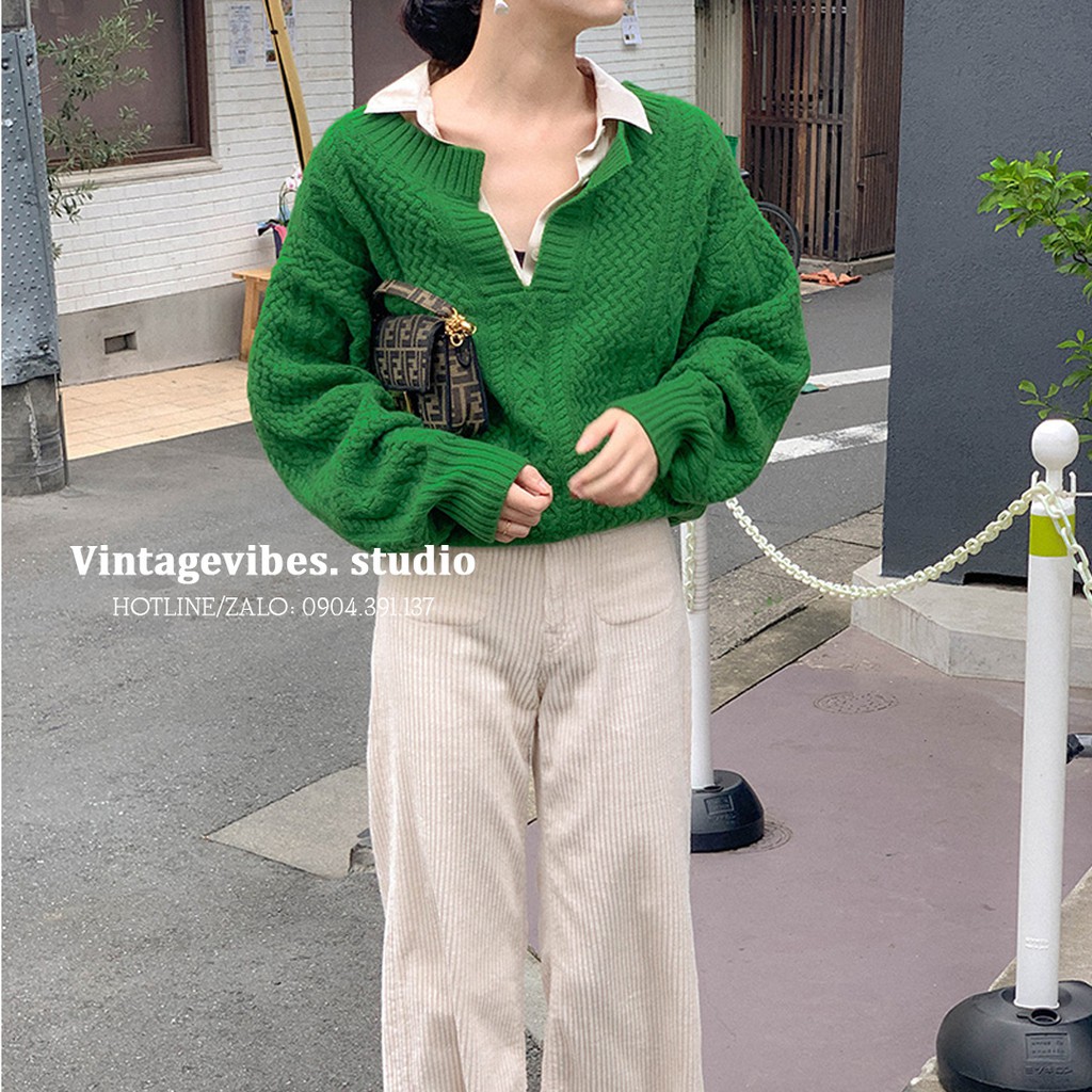 Áo len thừng cổ V Hàn Quốc (hàng QC) - Ảnh thật