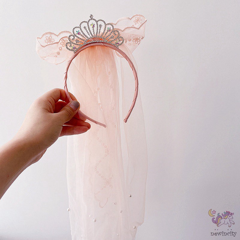 Băng Đô Cài Tóc Hình Vương Miện Đính Đá Phối Ren Phong Cách Hàn Quốc Cho Bé Gái