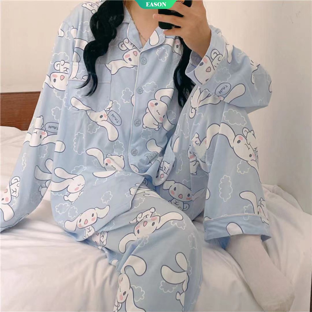 Bộ Đồ Ngủ Tay Dài In Hoạt Hình Sanrio Cinnamoroll Kiểu Nhật Bản Thời Trang Xuân Thu Cho Bạn Gái