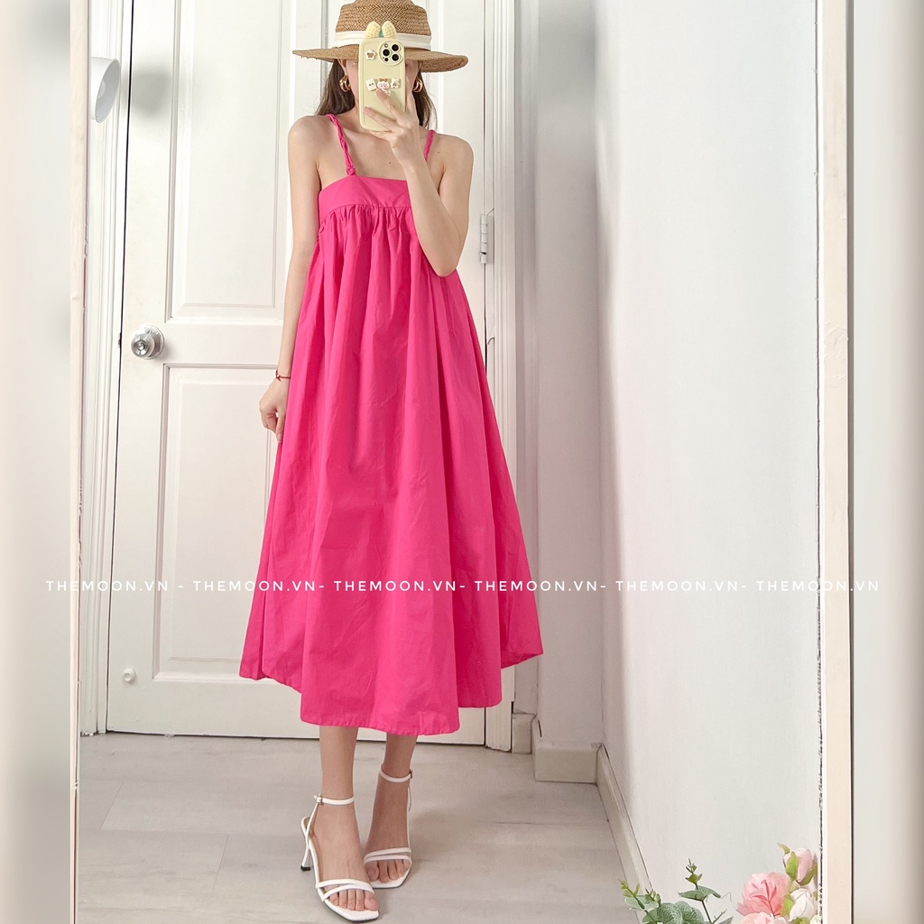 Đầm babydoll thô hai dây xòe rộng 3 màu mùa hè