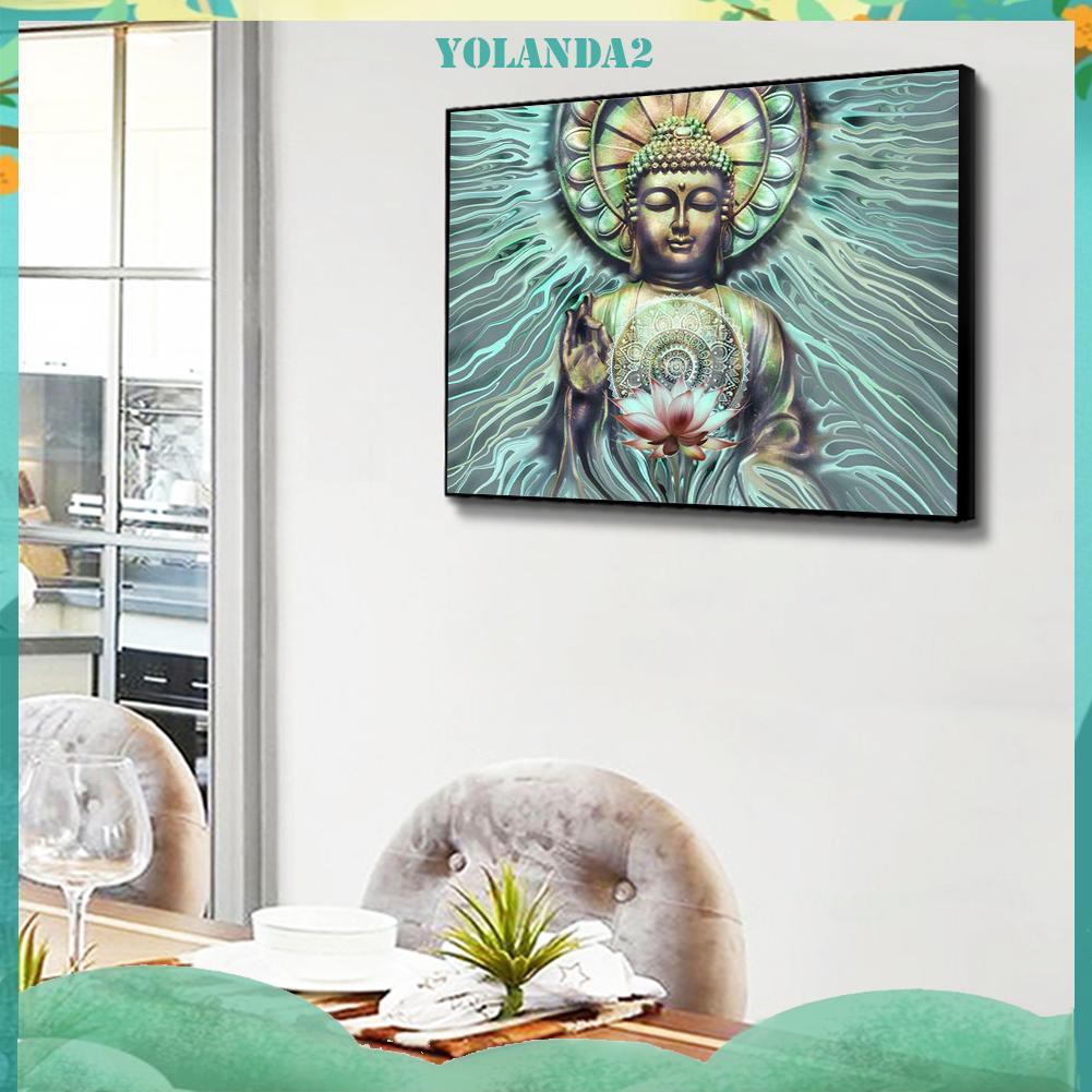 Tranh đính đá kim cương 5D DIY hình hoa sen Đức Phật độc đáo