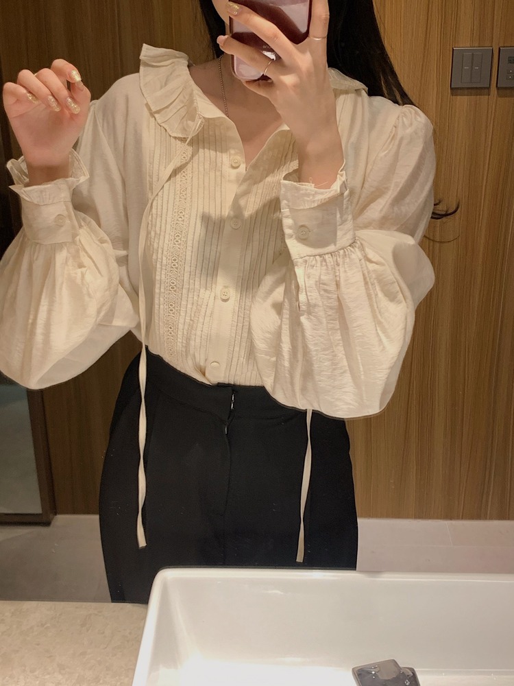 Áo tay dài phối ren phong cách Hàn Quốc thời trang dành cho nữ 42581