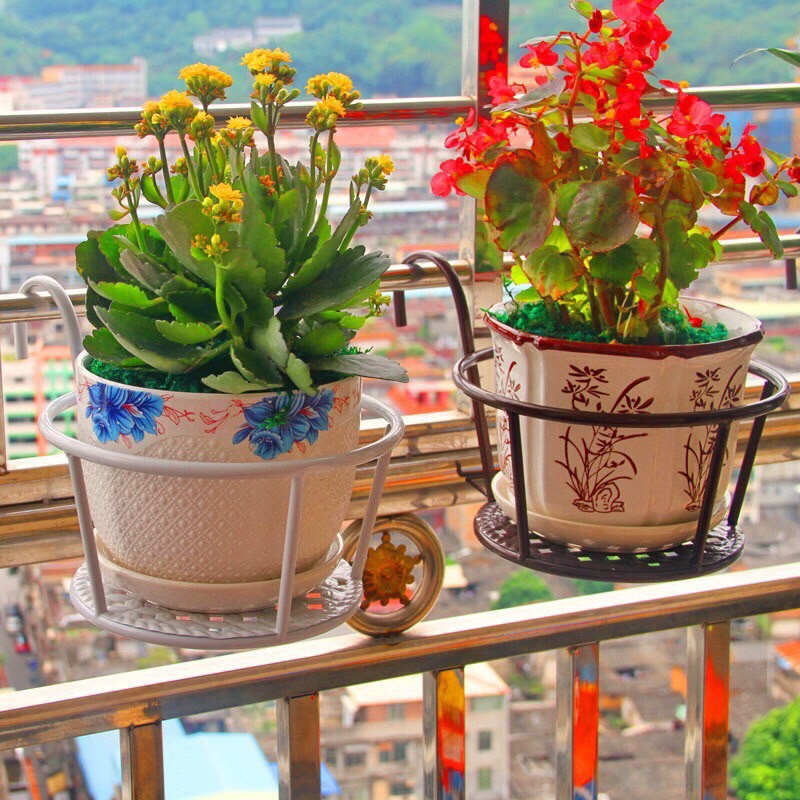 Giá để chậu hoa tròn treo ban công cửa sổ | Giá hoa treo sắt mạ
